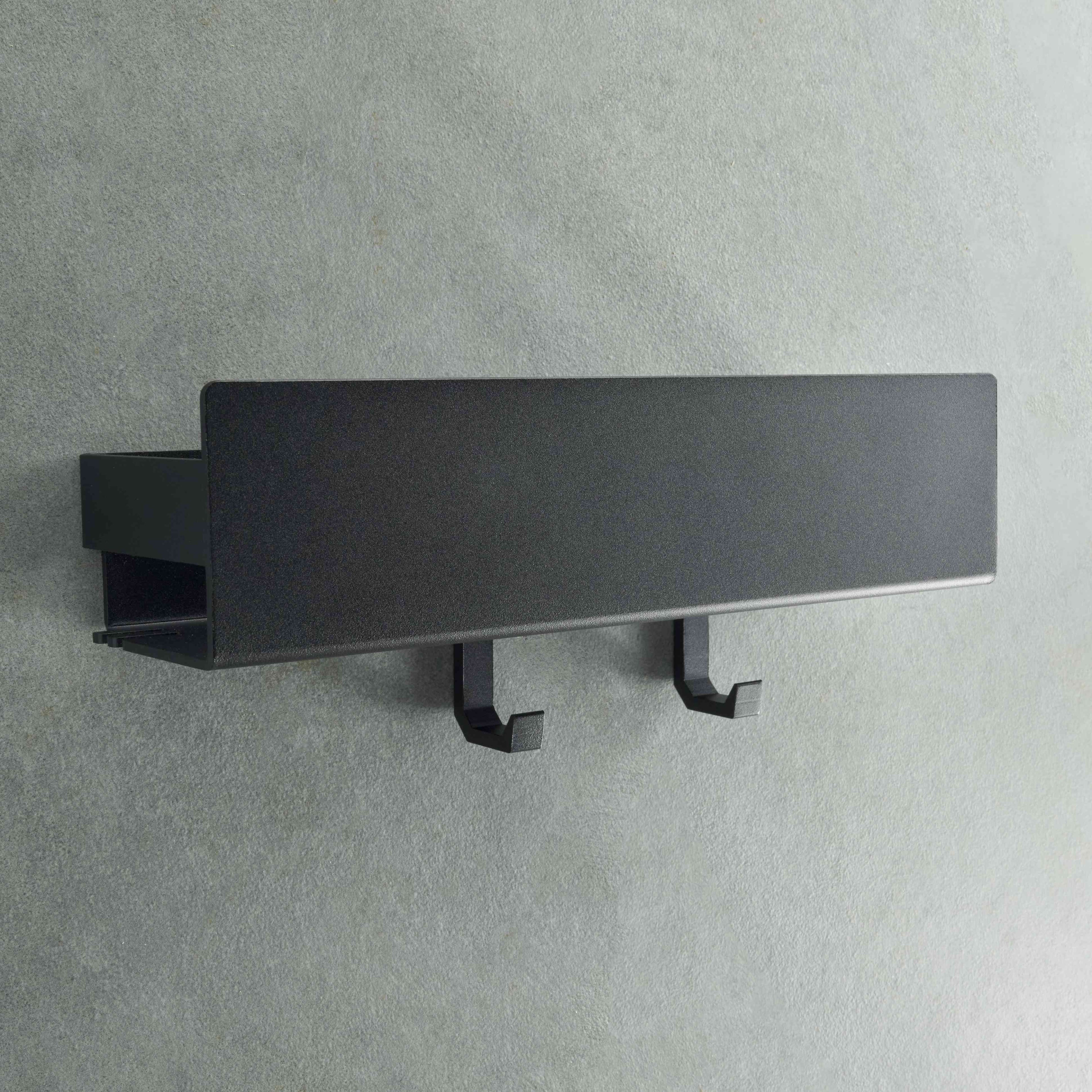 Drill-free shower shelf 12 inch (30 cm) matte black with hooks
