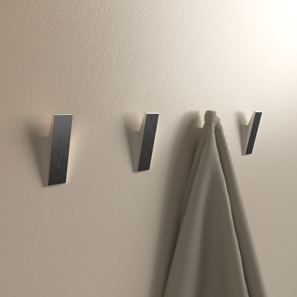 Silver no-drill adhesive aluminum wall hook, set of 4 product render