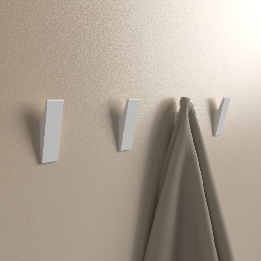 White no-drill adhesive aluminum wall hook, set of 4 product render