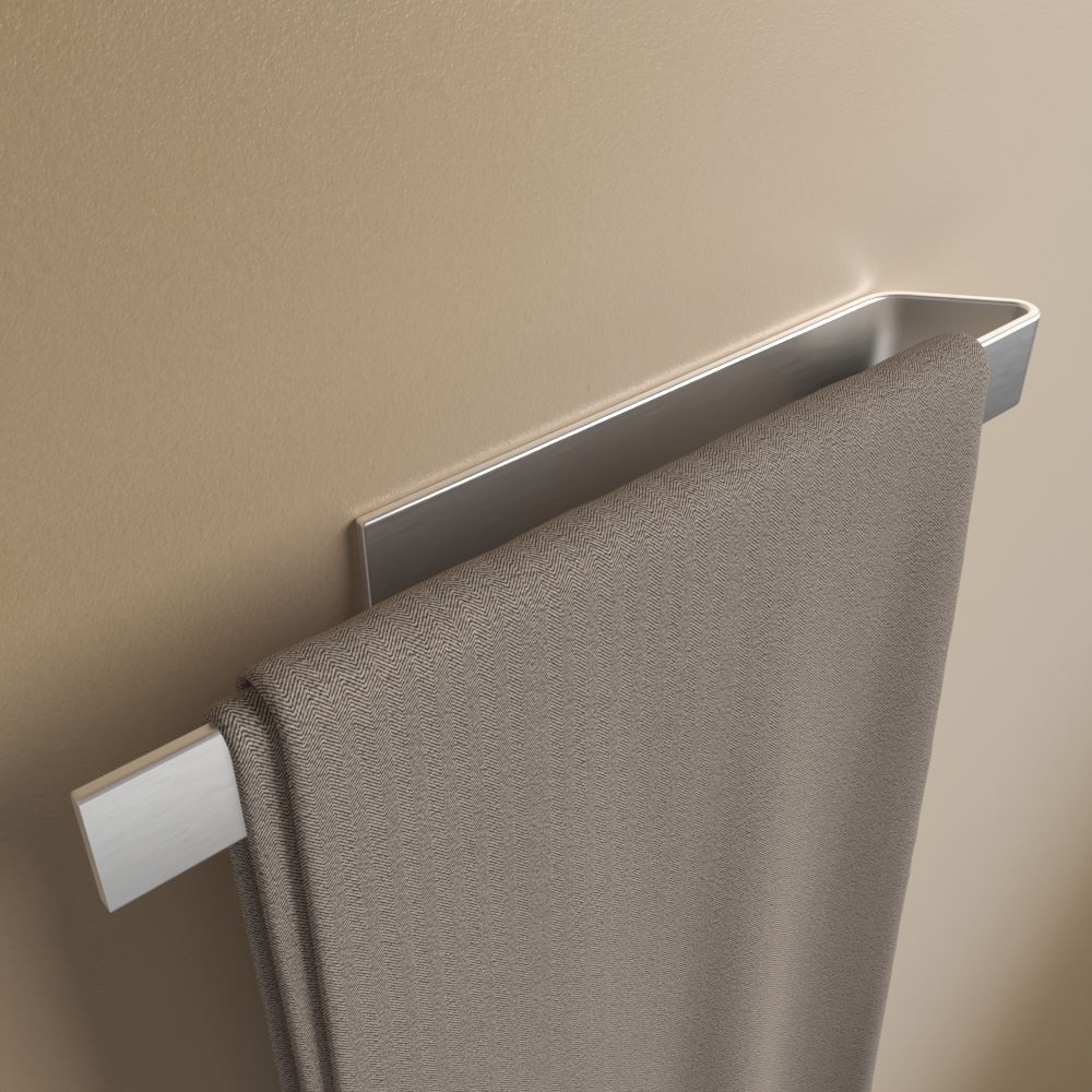 Brushed Steel silver drill-free adhesive towel bar, 16 inch (40cm) — Klebr render