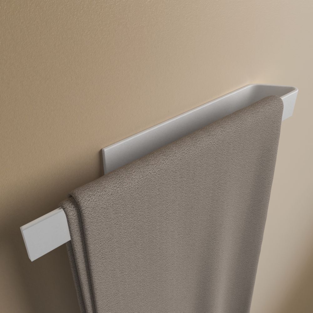 Matte White drill-free adhesive towel bar, 16 inch (40cm) — Klebr render