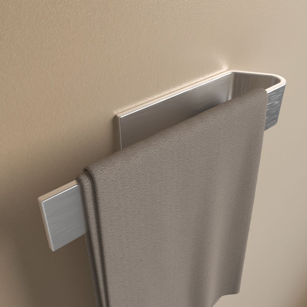 Brushed Steel silver drill-free adhesive towel bar, 9 inch (22cm) — Klebr render
