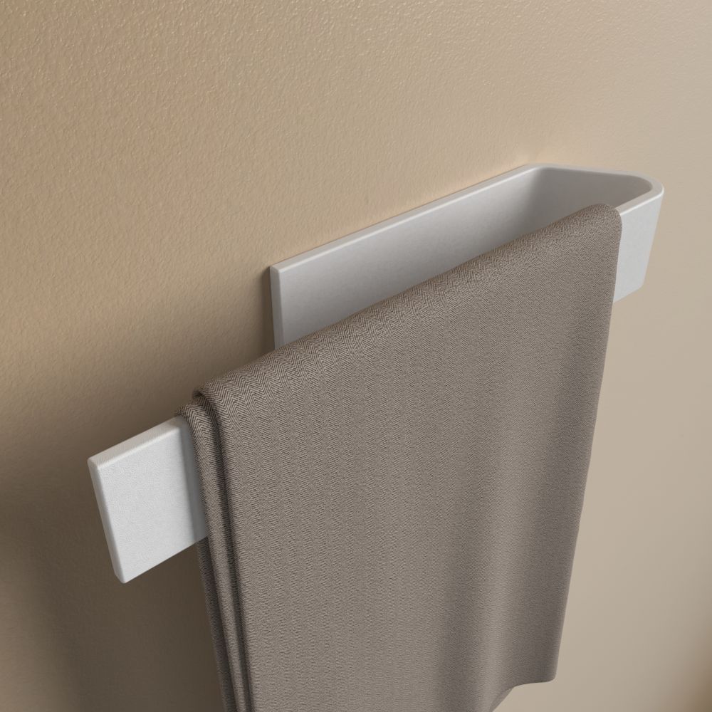 Matte White drill-free adhesive towel bar, 9 inch (22cm) — Klebr render