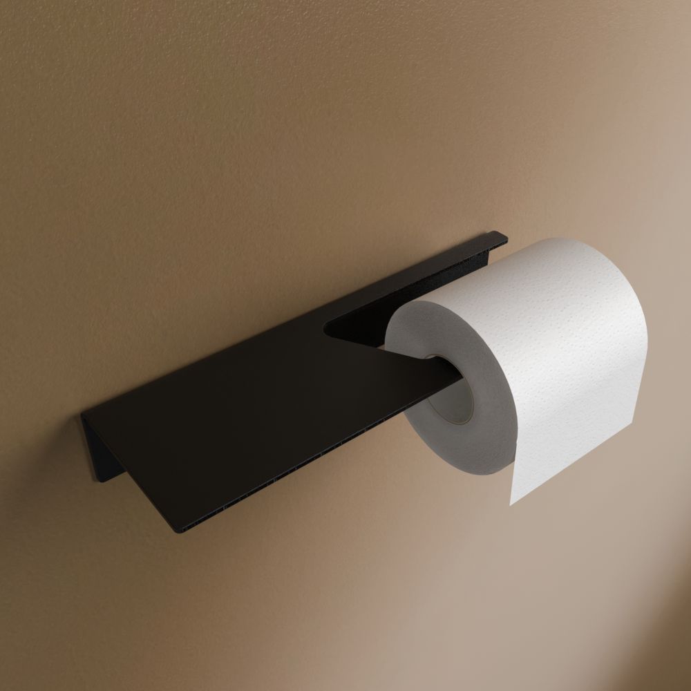 Matte Black toilet paper holder with shelf, render