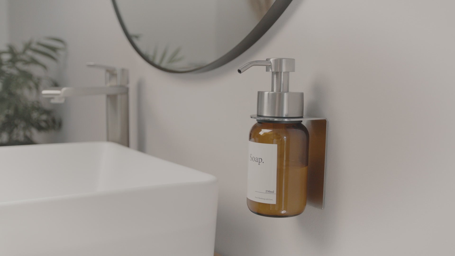 Brushed Steel silver soap dispenser product demo video