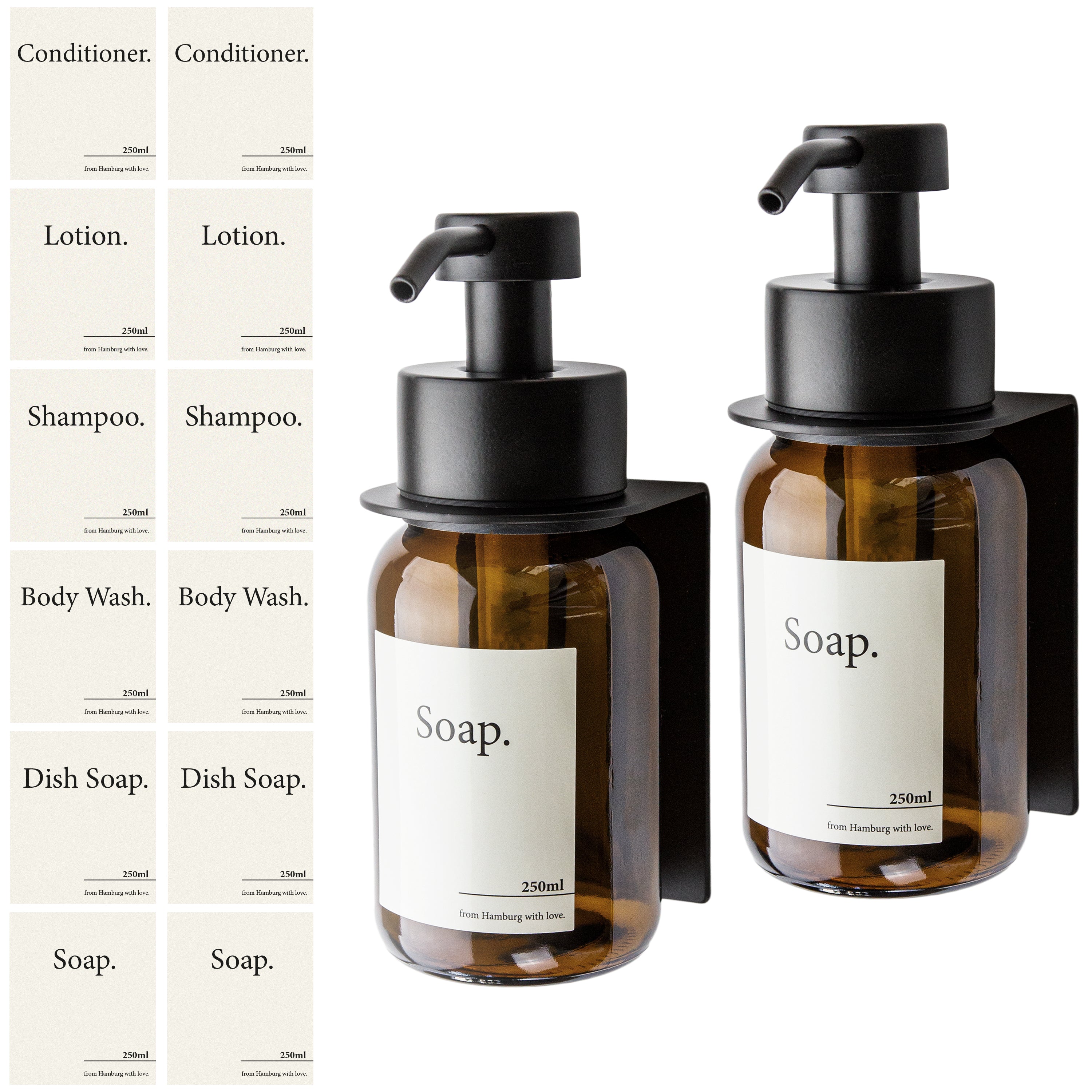 Matte Black soap dispenser with brown, double pack two bottles