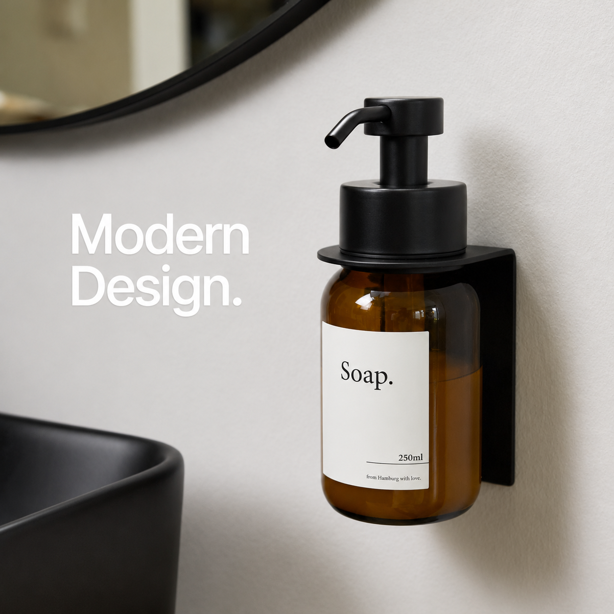 Matte Black soap dispenser with brown, modern design
