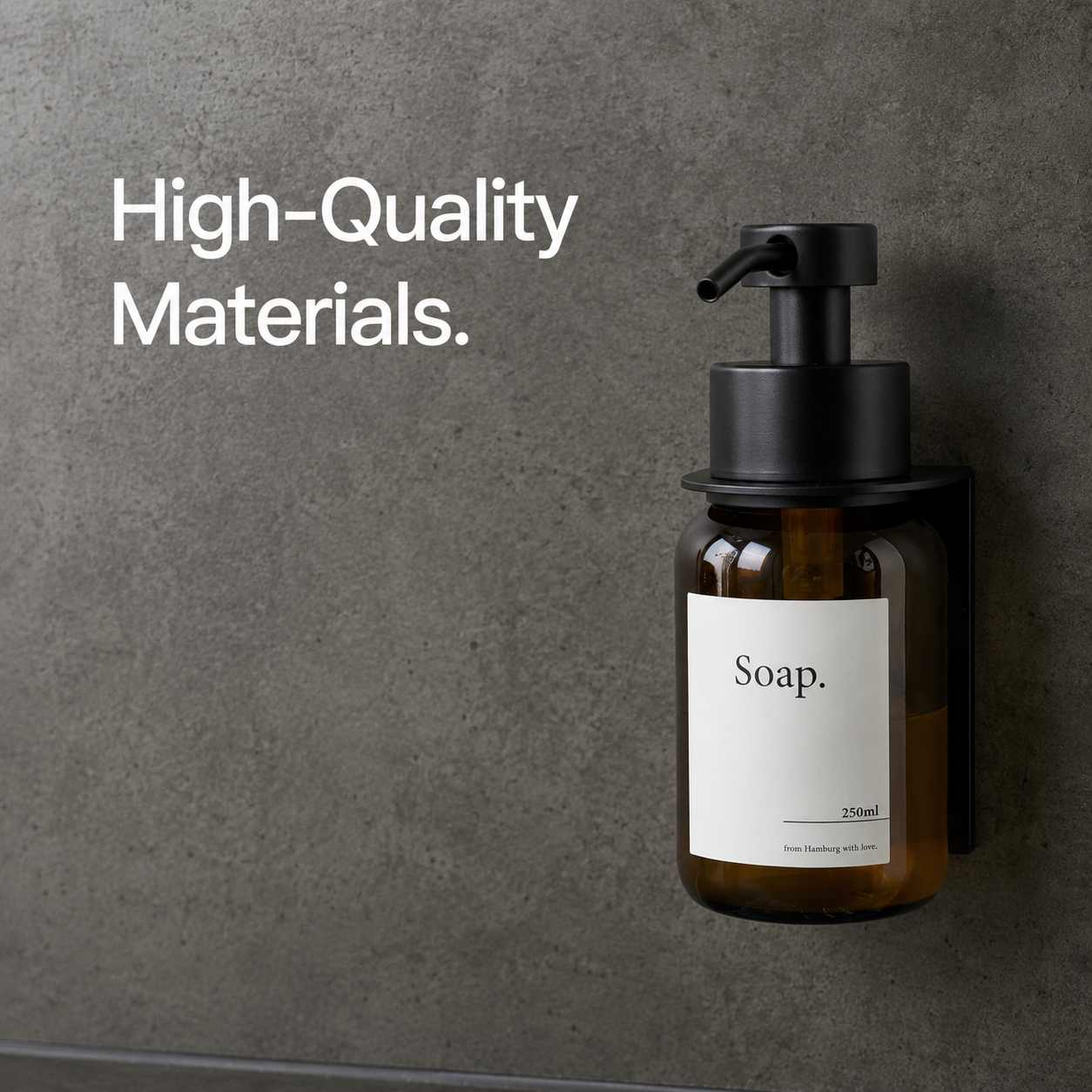 Matte Black soap dispenser with brown, premium materials