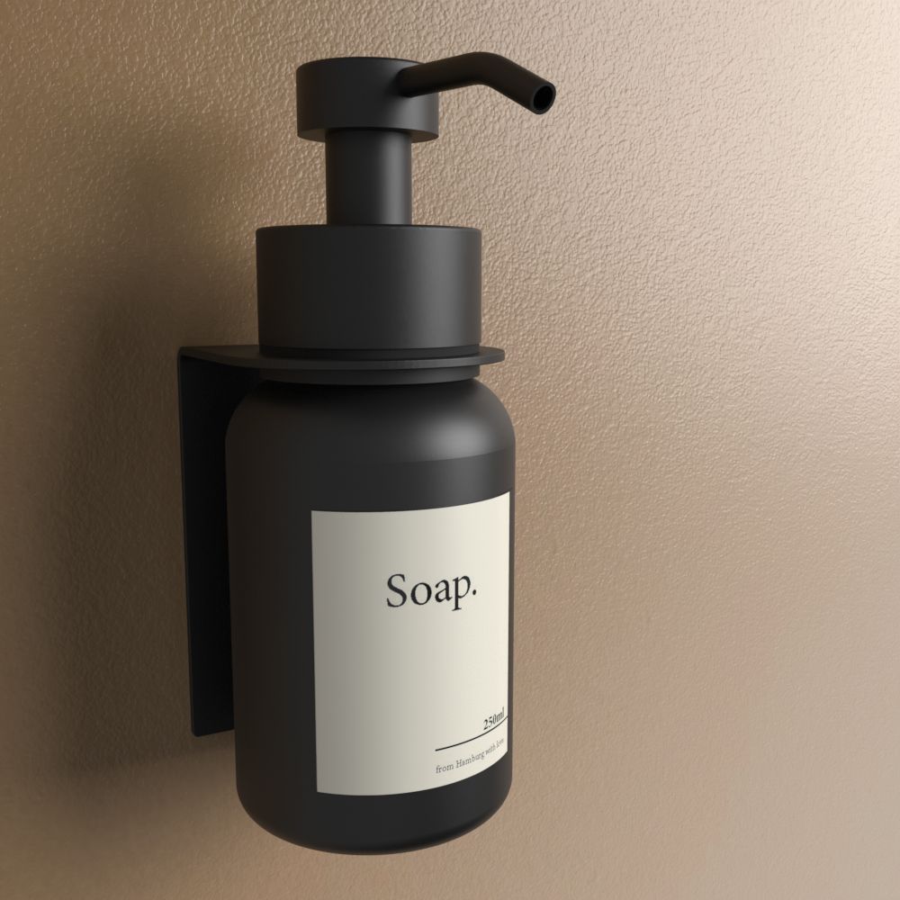 Matte Black soap dispenser with black glass, render