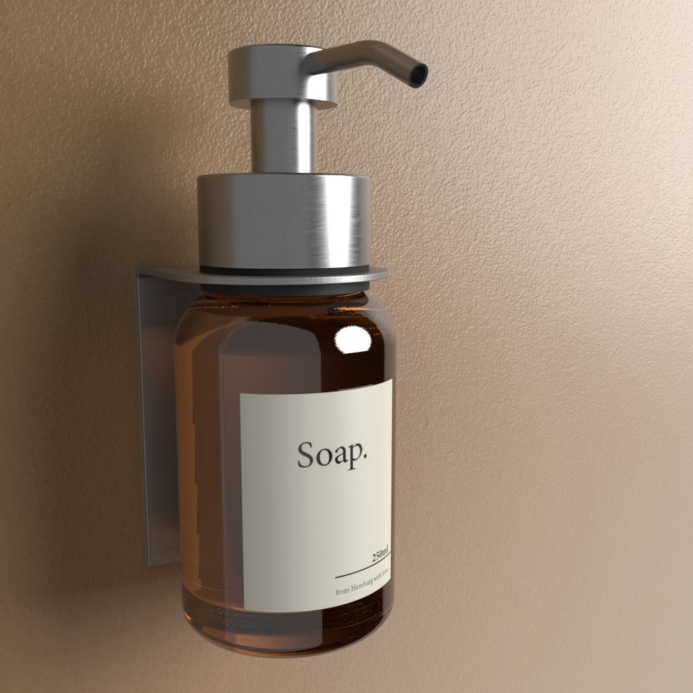 Brushed Steel silver soap dispenser with brown, render