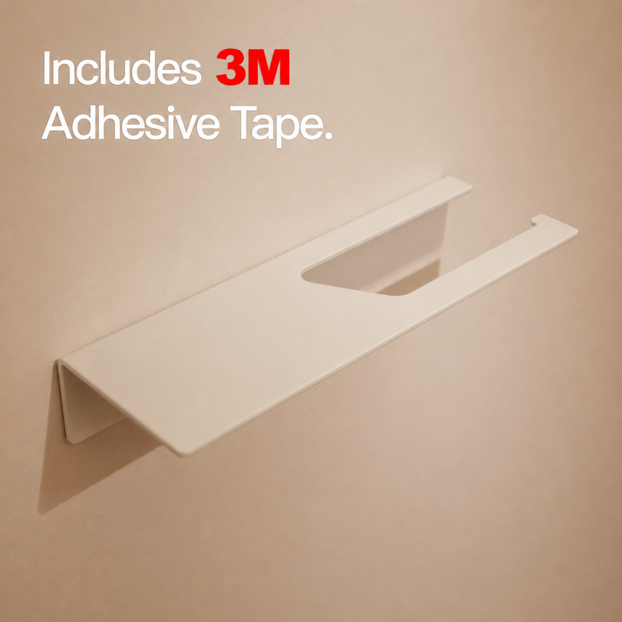 Matte White toilet paper holder with shelf, includes 3M adhesive tape
