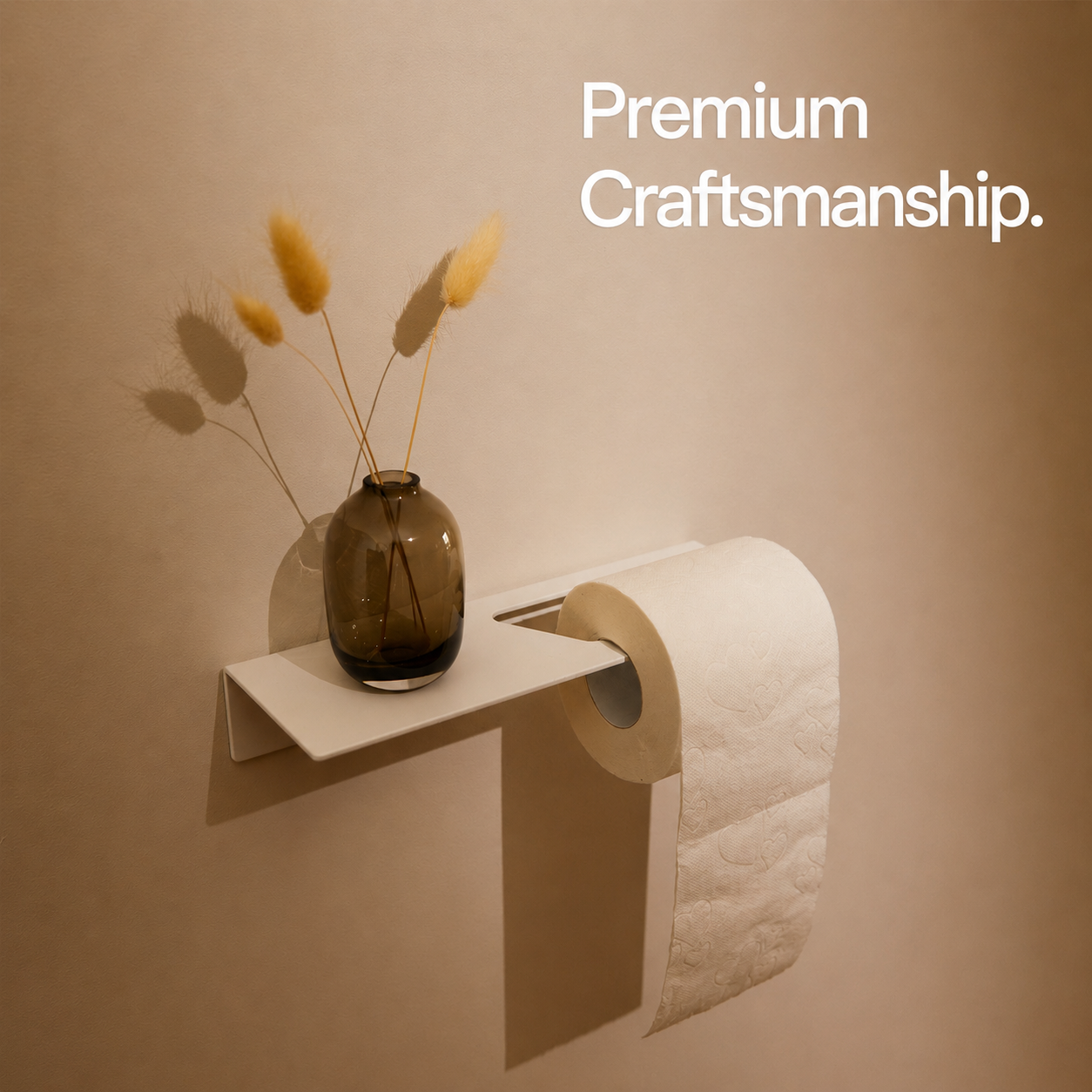 Matte White toilet paper holder with shelf, premium craftsmanship
