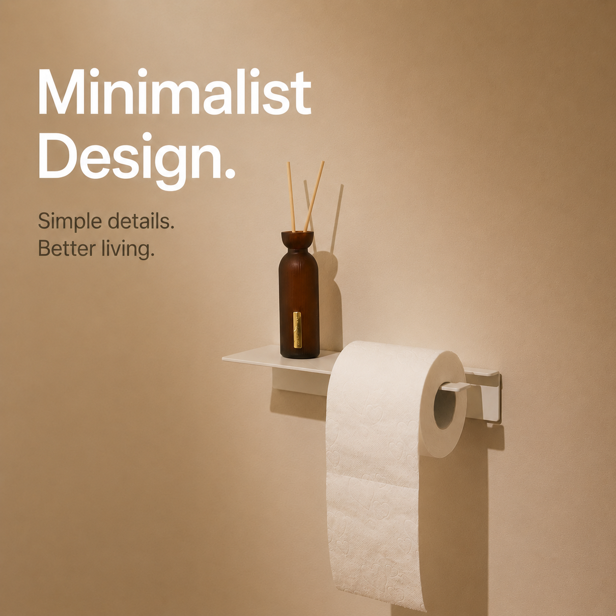 Matte White toilet paper holder with shelf, minimalist design